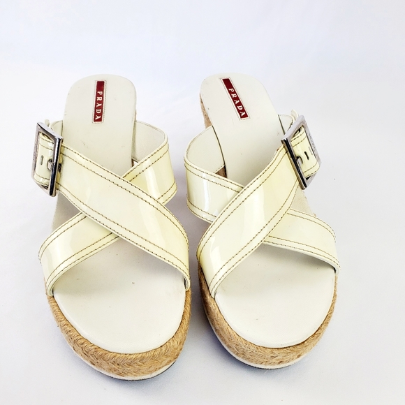 PRADA Espadrille White Leather Wedge Sandals - Picture 6 of 12